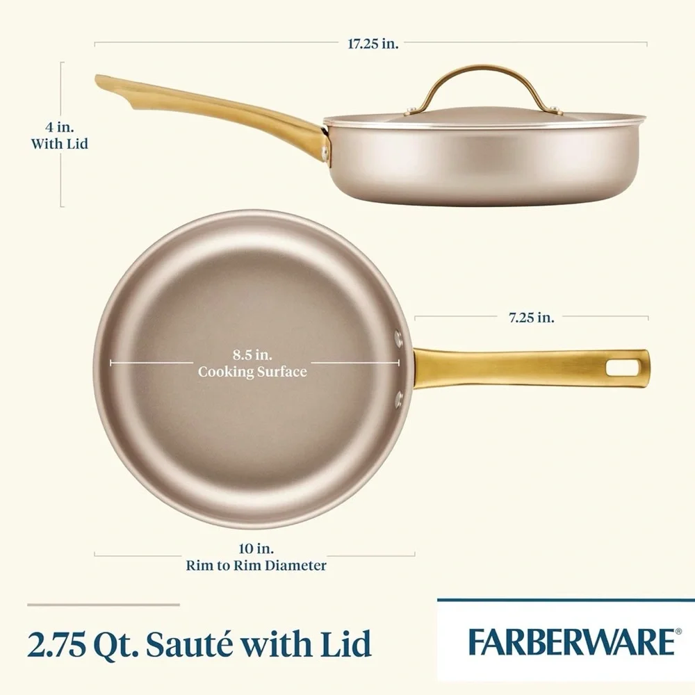 Farberware Radiant Nonstick Saute Pan with Lid 2.75 Quart Champagne See Pics NWT